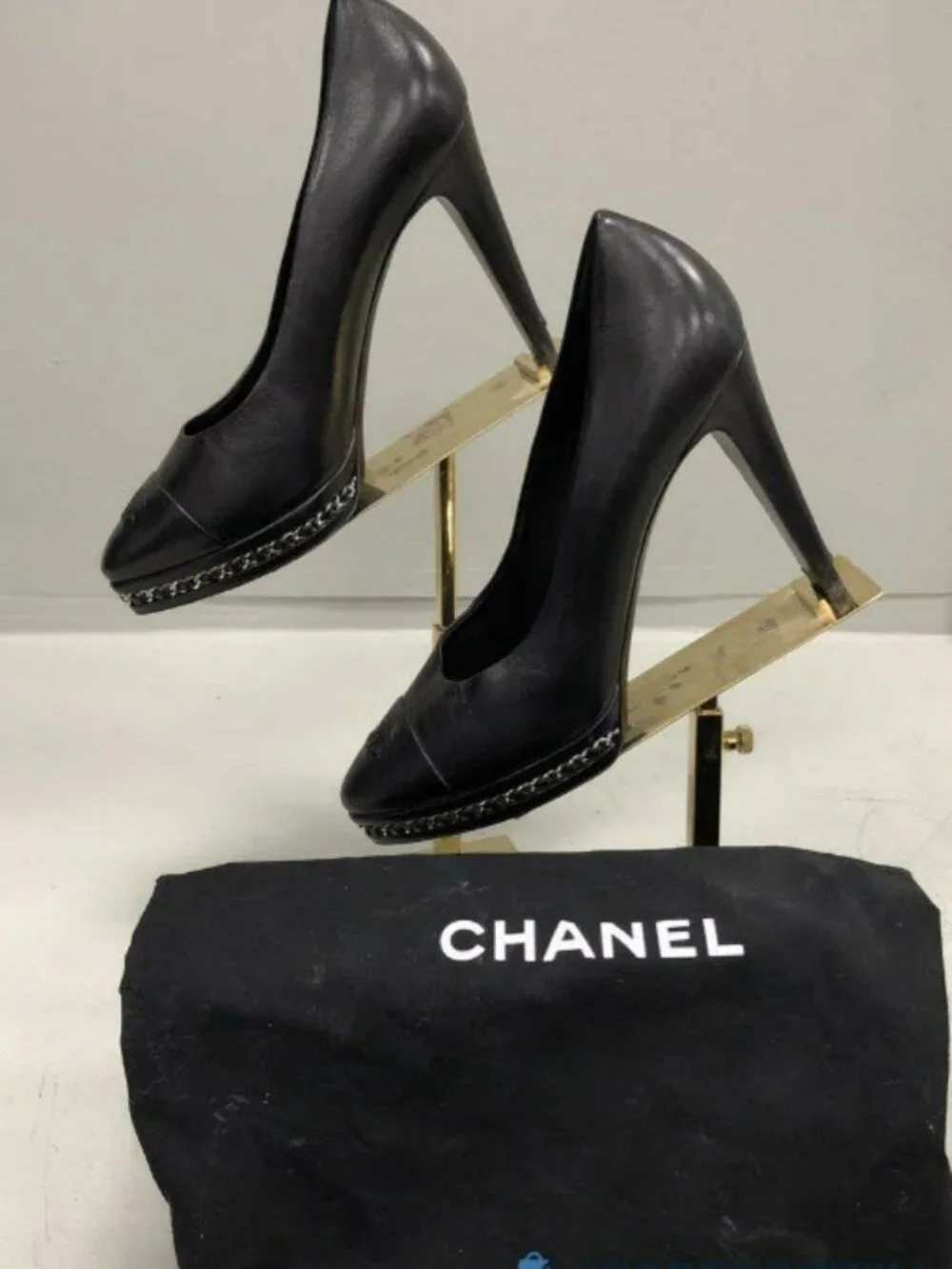 CHANEL black leather